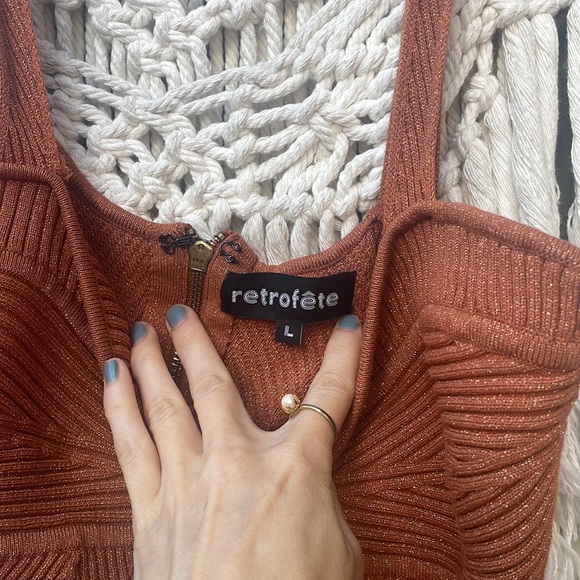 FOGCITYFLEA Retrofete Luxury Glitter Knit Crop stop in Burnt Orange Sedona - Picture 9 of 14